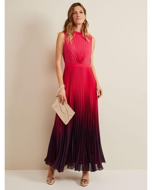 Phase Eight Red Daniella Pleated Ombre Maxi Dress