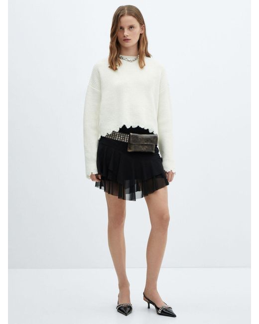 Mango White Hally Asymmetric Mini Skirt