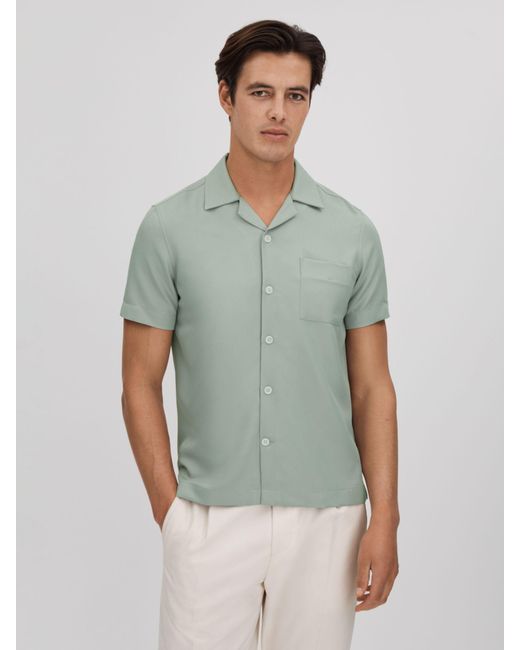 Reiss Green Tokyo Cuban Collar Short Sleeve Shirt for men