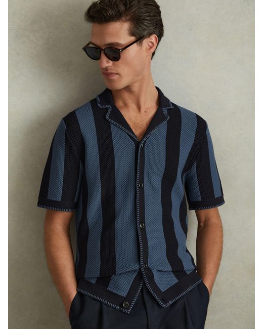 Reiss Blue Naxos Knitted Stripe Shirt for men