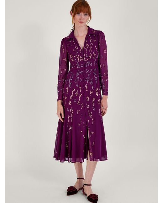 Monsoon Purple Eliza Embellished Shirt Dress