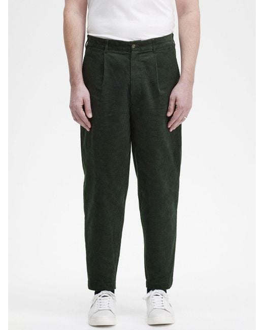 Fred Perry Black Waffle Cord Tapered Trousers for men