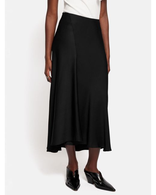 Jigsaw Black Satin Bias Cut Asymmetric Midi Skirt