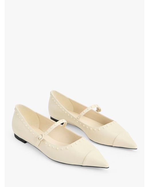 Charles & Keith Natural Studded Pointed-toe Mary Jane Flats