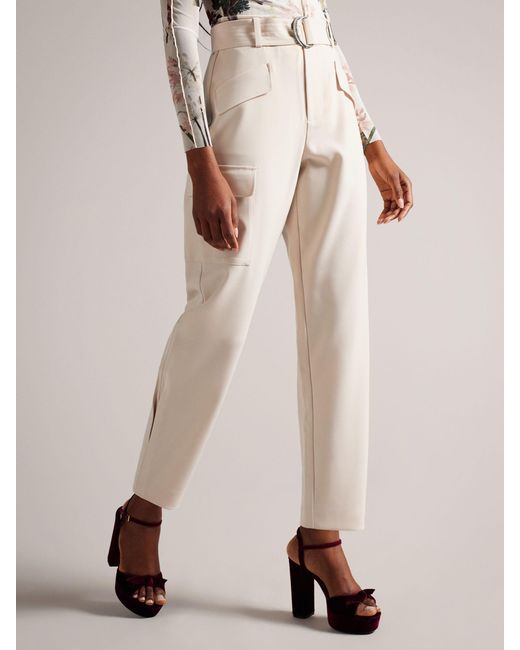Ted Baker Natural Gracieh High Waisted Belted Tapered Cargo Trousers