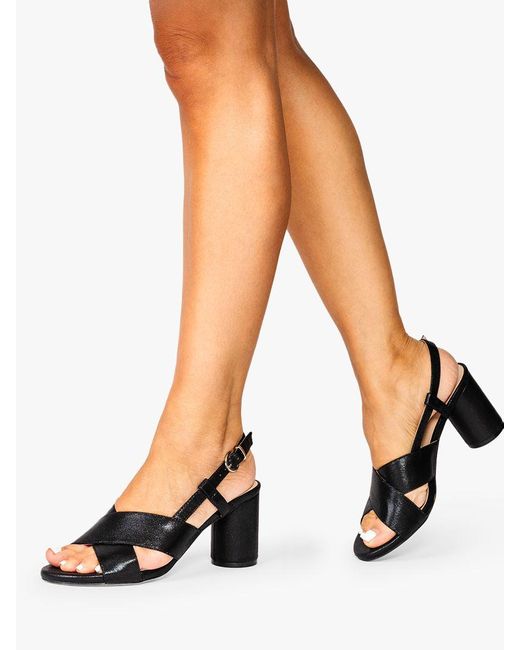 Paradox London Black Ilana Shimmer Mid Heel Sling Back Sandals