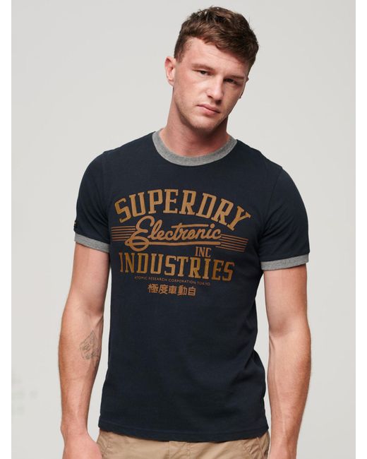 Superdry Black Ringer Workwear Graphic T-shirt for men
