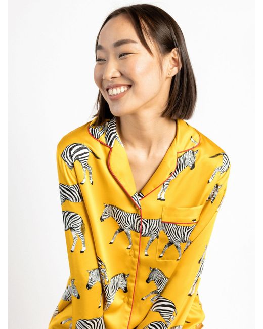 Chelsea Peers Yellow Zebra Long Shirt Satin Pyjama Set