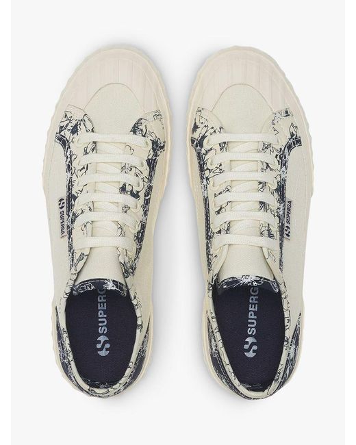 Superga Natural 2630 Stripe Flowers Canvas Trainers