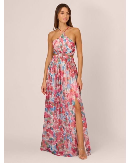 Adrianna Papell Pink Adrianna By Foiled Chiffon Maxi Dress