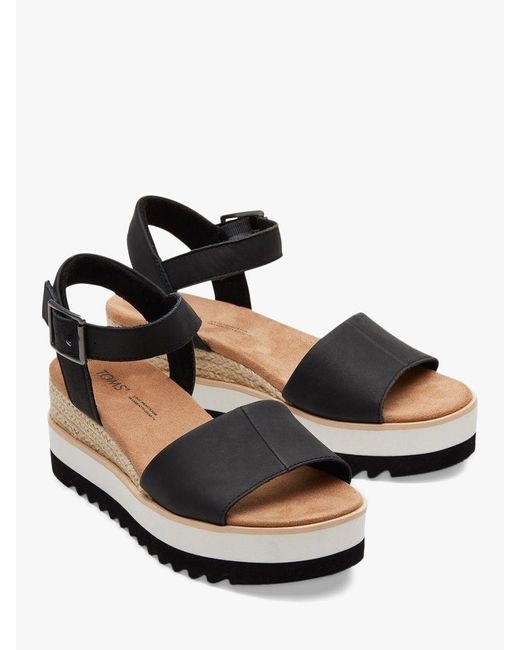 TOMS Black Diana Wedge Leather Sandals
