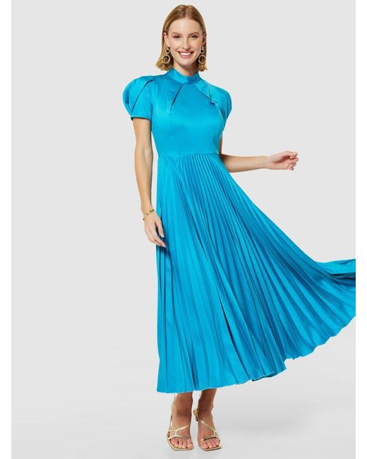 Closet Blue Pleated Short Sleeve Midi Dress