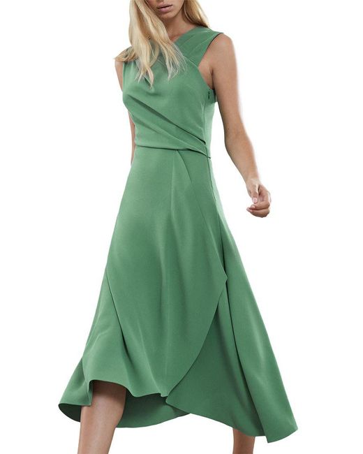 Reiss Green Wrap Front Midi Dress