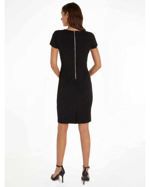 Calvin Klein Black Crepe Scuba Short Sleeve Midi Dress