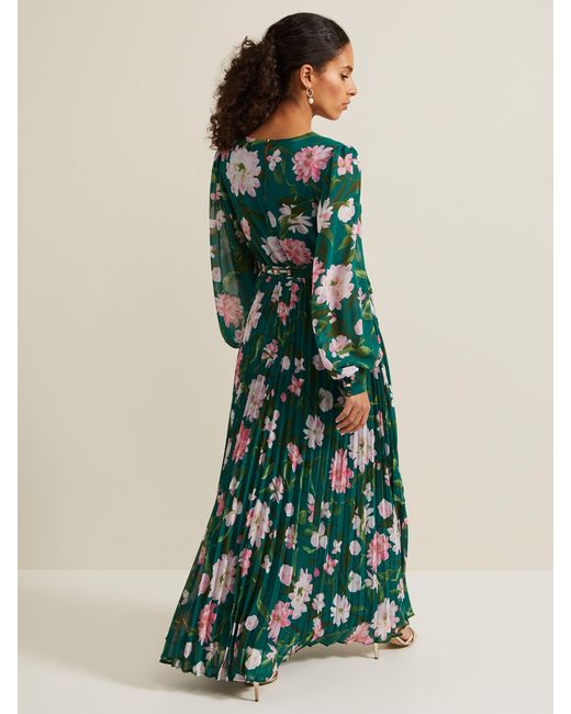 Phase Eight Green Rosa Floral Pleated Maxi Dress
