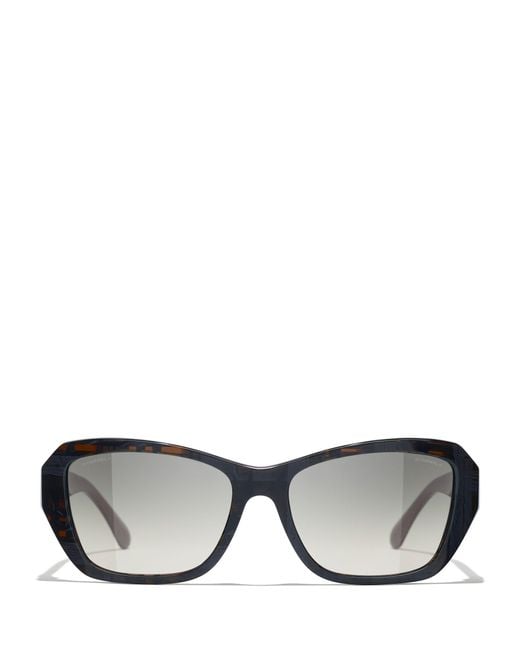Chanel Gray Rectangular Sunglasses Ch5516 Black Tweed/grey Gradient