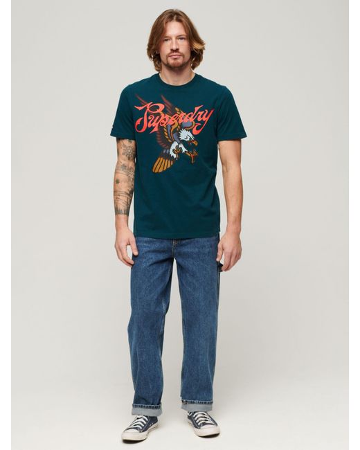 Superdry Blue Tattoo Script Graphic T-shirt for men