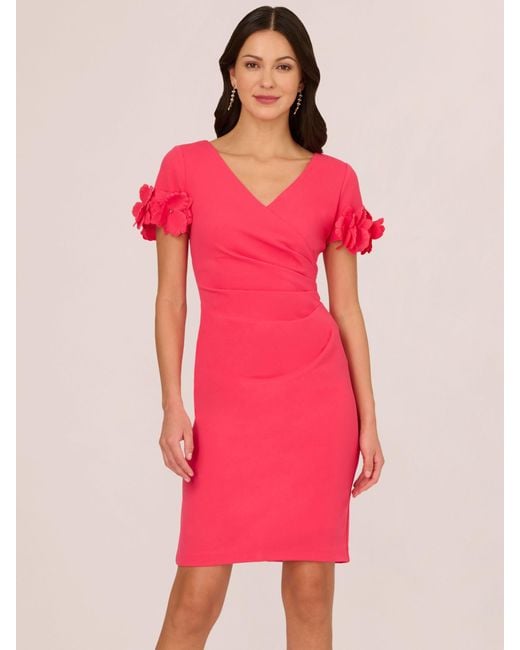 Adrianna Papell Pink Flower Applique Knit Crepe Sheath Dress