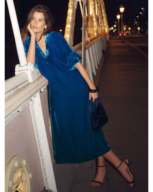 Nrby Blue Tatiana Velvet Midi Dress