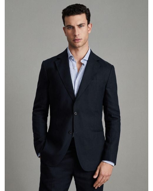 Reiss Blue Kin Linen Tailored Jacket for men