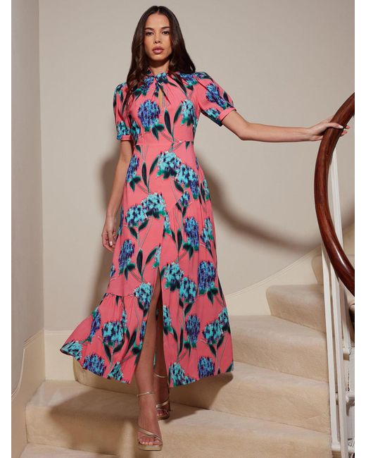 Ro&zo Multicolor Scarlett Floral Print Twist Neck Maxi Dress