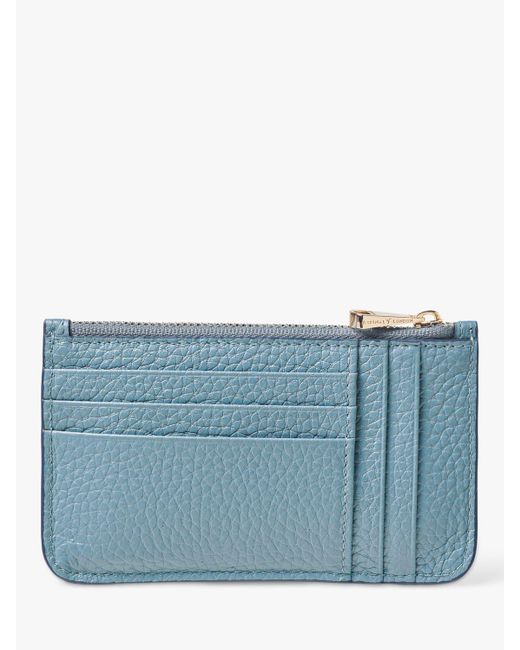 Aspinal Blue Ella Pebble Grain Leather Card And Coin Holder