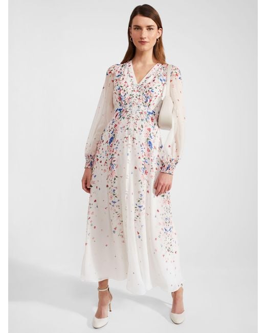 Hobbs White Asher Floral Silk Maxi Dress