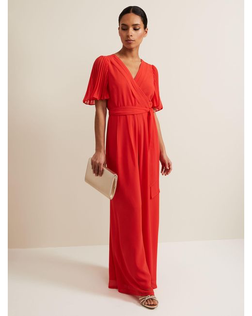 Phase Eight Red Petite Kendall Wide Leg Jumpsuit
