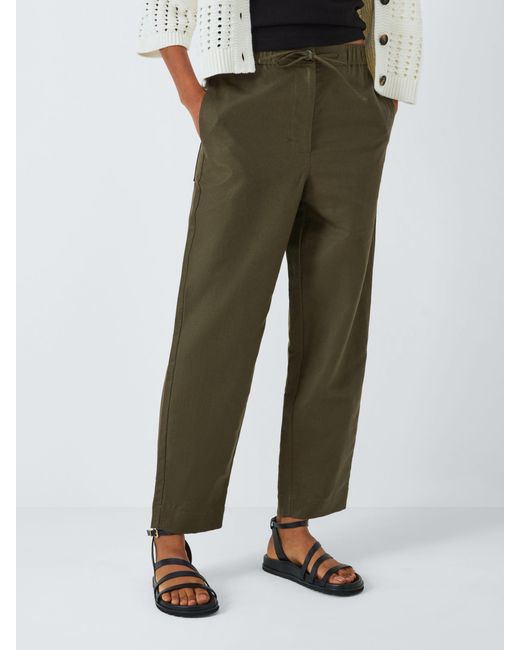 John Lewis Green Cotton And Linen Blend Drawstring Trousers