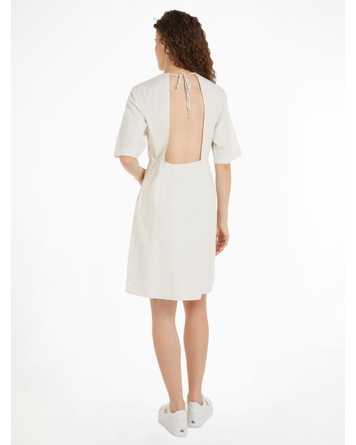 Calvin Klein White Open Back Seersucker Dress