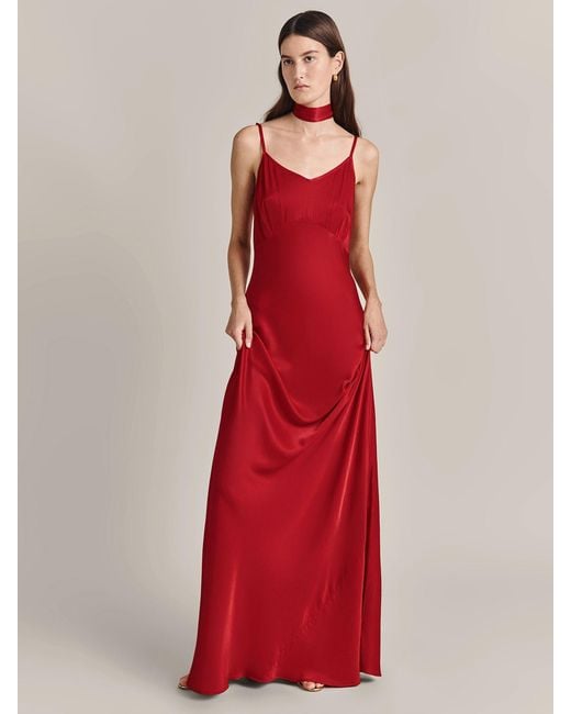 Ghost Red Winnie Slip Satin Maxi Dress
