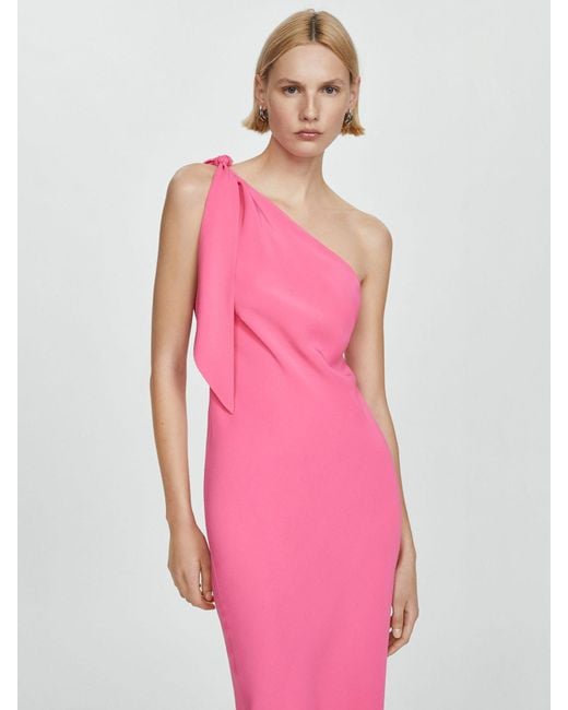 Mango Pink Lazaro Asymmetric Bow Maxi Dress