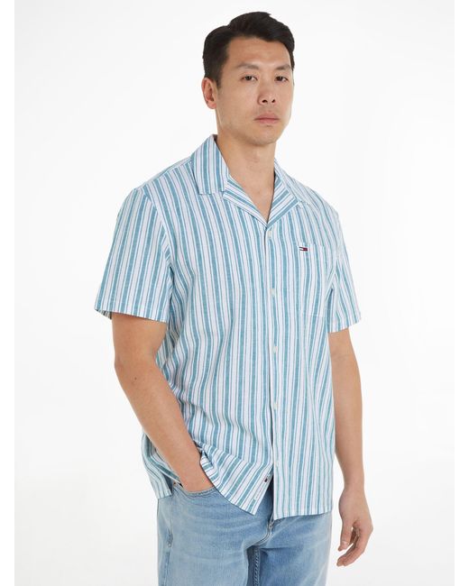 Tommy Hilfiger Blue Tommy Jeans Stripe Linen Shirt for men