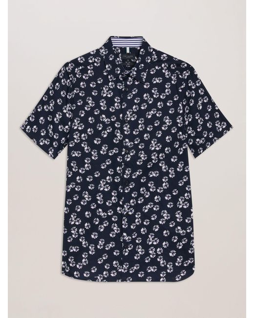 Ted Baker Blue Alfanso Floral Print Short Sleeve Shirt for men