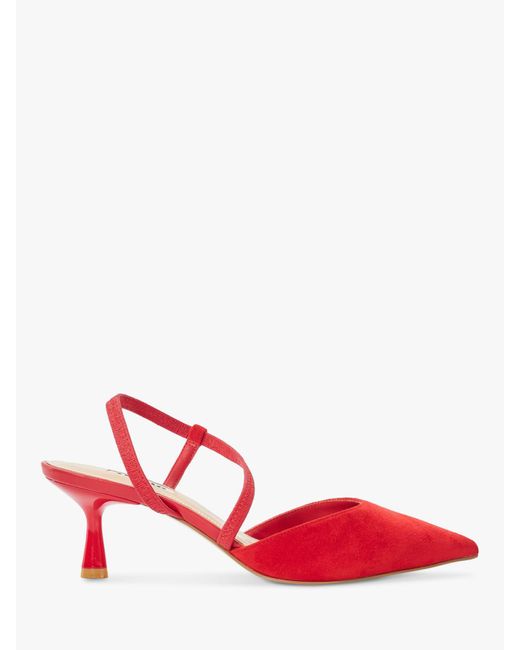Dune Red Citrus Asymmetric Strap Suede Court Shoes