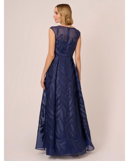 Adrianna Papell Blue Applique Organza Maxi Dress