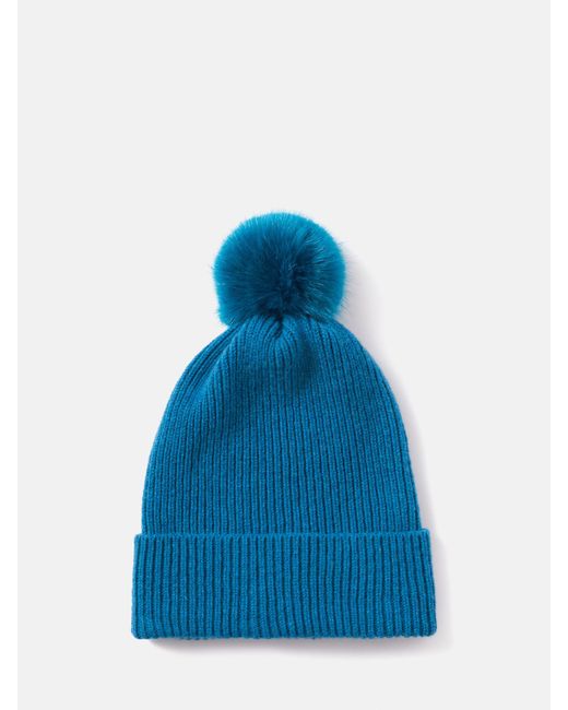 Jigsaw Blue Faux Fur Pom Hat