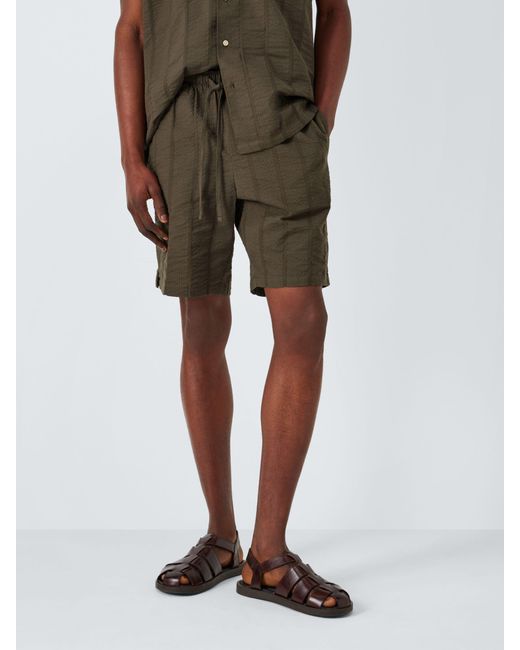 John Lewis Green Organic Cotton Seersucker Stripe Lounge Shorts for men