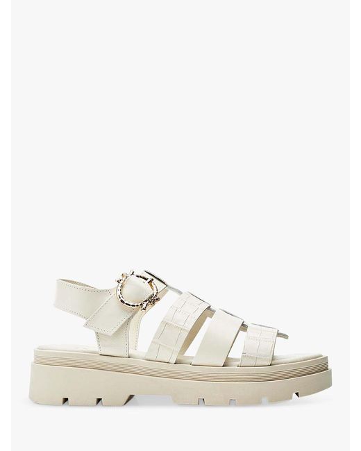 Moda In Pelle White Obsidian Leather Flatform Cage Sandals