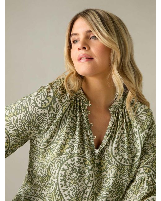 Live Unlimited Green Curve Paisley Nehru Collar Blouse
