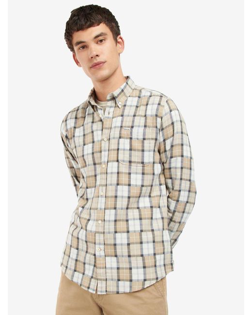 Barbour Patch Check Tailored Fit Shirt in White for Men | Lyst UK