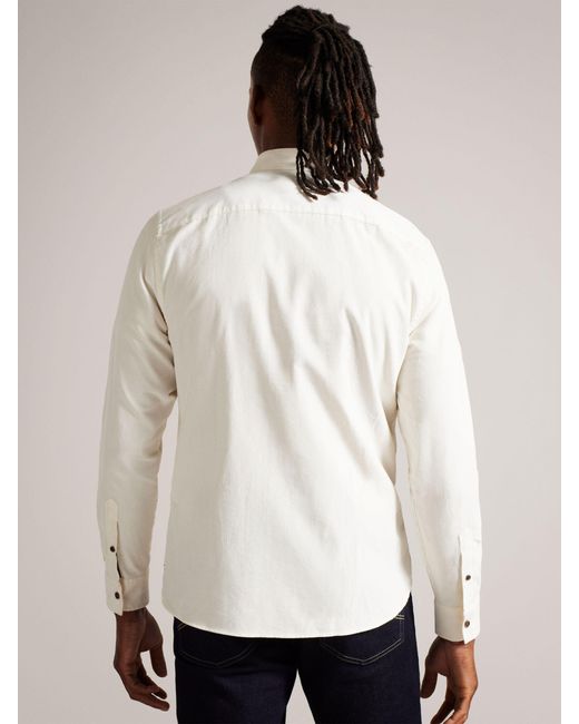 Ted Baker White Lecco Long Sleeve Corduroy Shirt for men