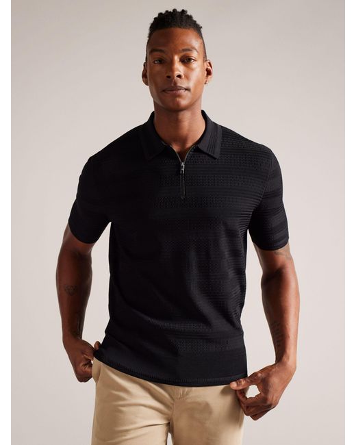 Ted Baker Black Stree Textured Knit Polo Top for men