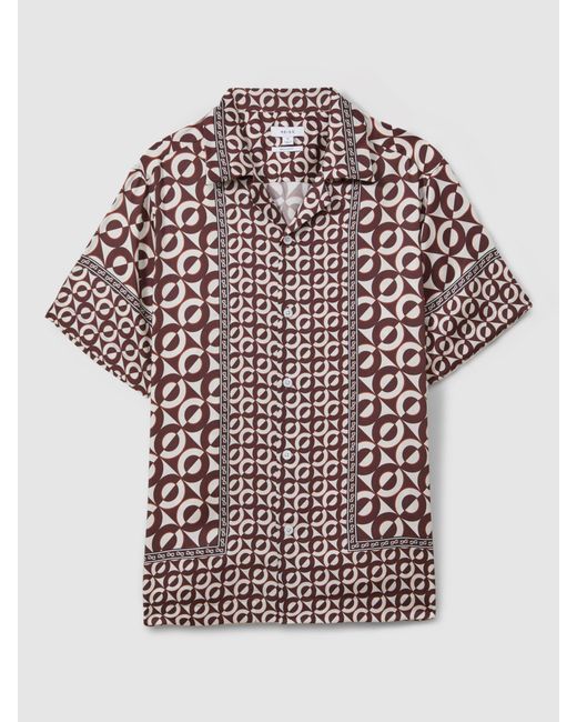 Reiss Natural Prentice Short Sleeve Large Geo Print Shirt for men