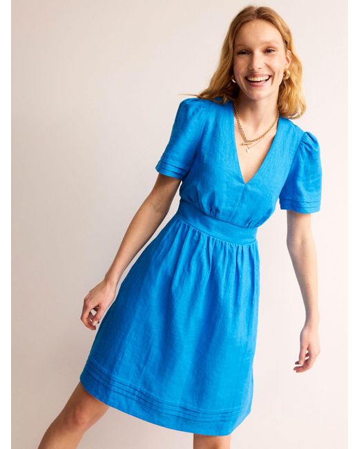 Boden Blue Eve Knee Length Linen Dress