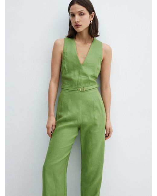 Mango Green Nan Linen Jumpsuit