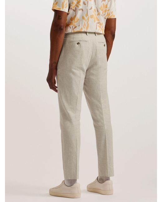 Ted Baker Natural Damaskt Slim Cotton Linen Trousers for men