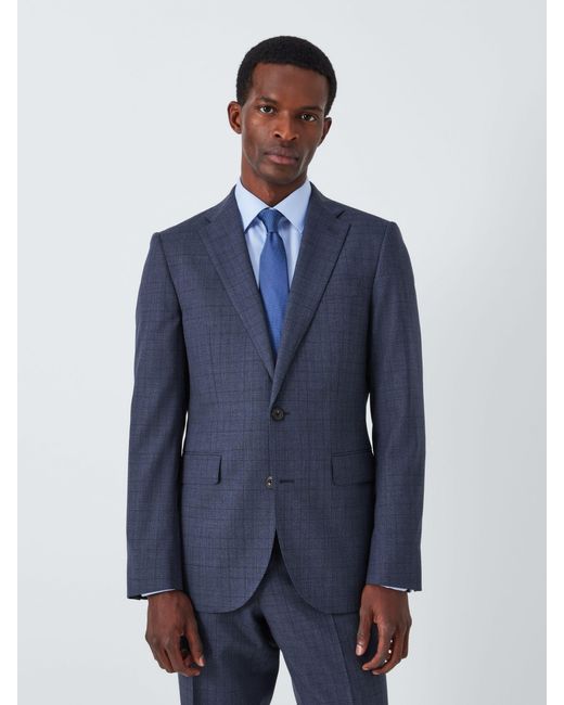 John Lewis Blue Culford Regular Fit Check Wool Suit Jacket for men