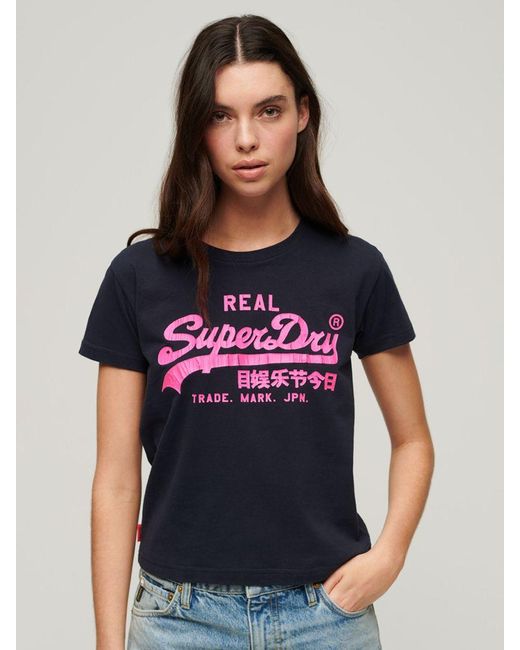 Superdry Blue Neon Graphic Fitted T-shirt