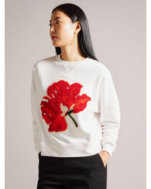 Ted Baker Red Marelaa Boucle Flower Sweatshirt